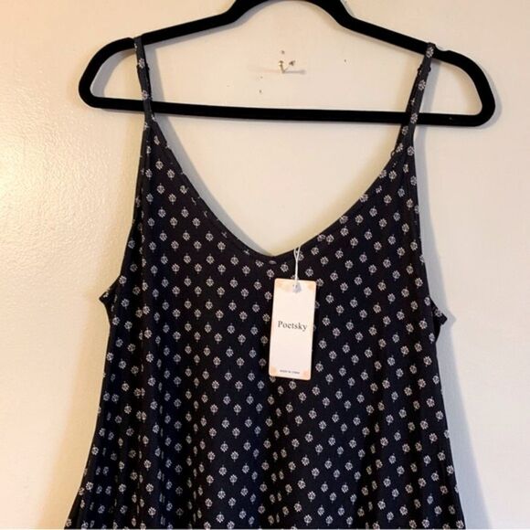 Poetsky Maxi Dress Pockets Adjustable Straps Black Floral Print Sz XL NWT - Picture 2 of 8